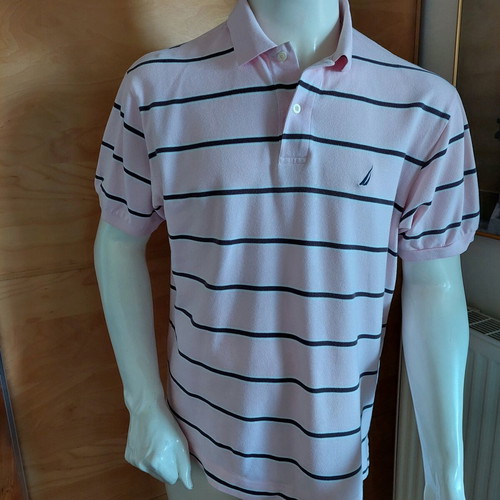 Nautica men's polo pique shirt medium pink brown like new