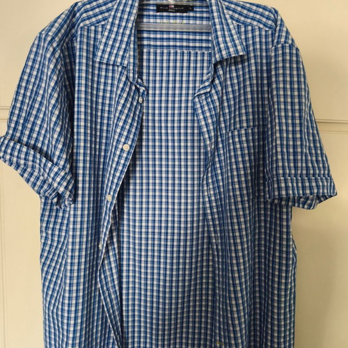Men's shirt like new, white and blue, cotton fabric