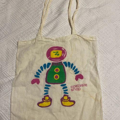 Vintage tote bag used, cotton with robot print from Planetarium