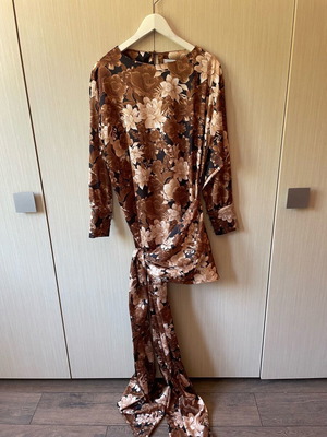Vassia Kostara dress new, brown, evening with asymmetric tie
