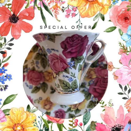 Porcelain cup with saucer like new, floral design