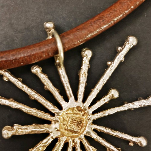 Silver 925 handmade gold-plated set like new with brown leather strap