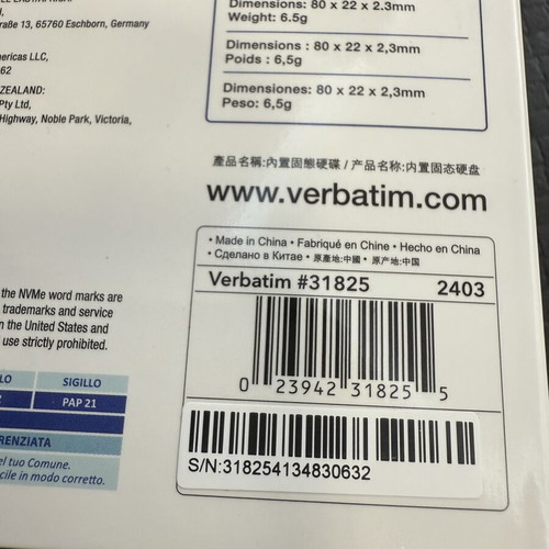 Verbatim Vi5000 M.2 512Gb SSD NVMe PCIe 4.0 new