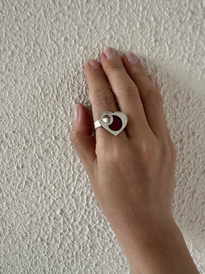 Heart ring with purple enamel silver 925 like new, adjustable