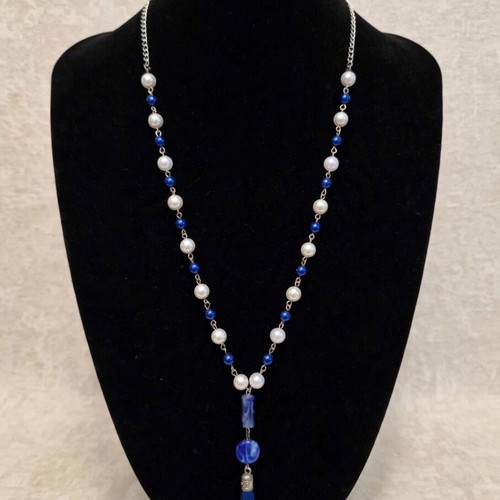 Royal Blue and White Necklace and Earrings Set new