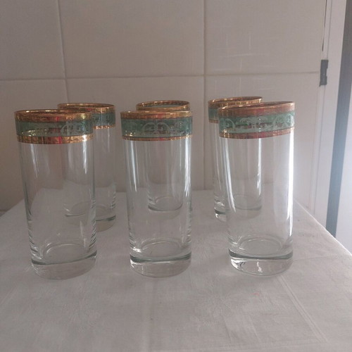 Venetian crystal water glasses with 22 karat gold leaf, new, set of 6
