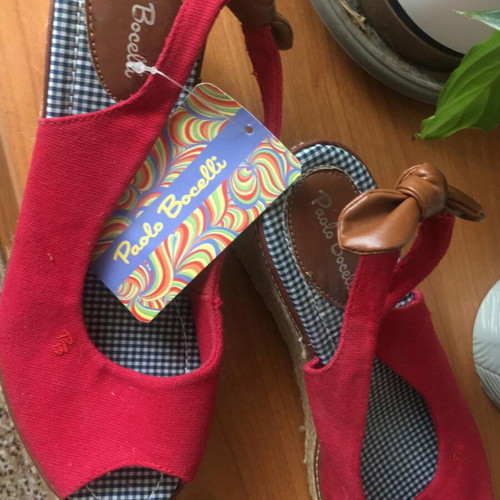 Paolo Bocelli Red Platform Espadrille Sandals Size 38.5 New
