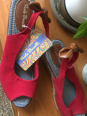 Paolo Bocelli Red Platform Espadrille Sandals Size 38.5 New