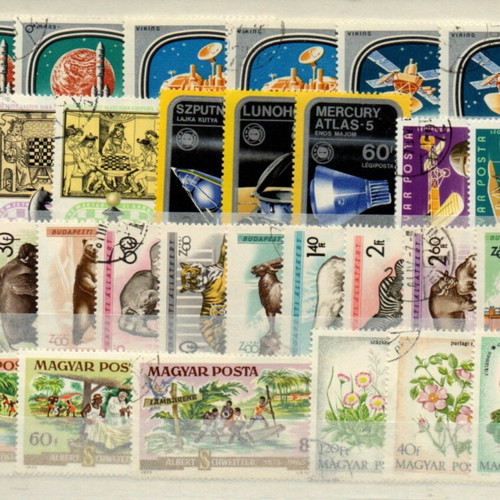 Hungary stamp collection used, 10 cards with large thematic stamps