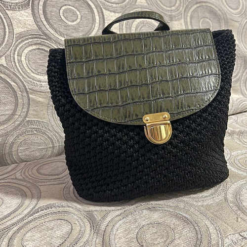 Knitted backpack bag made to order, black with green