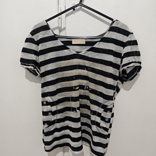 Transparent short-sleeve hoodie top used, black and white, size S/M