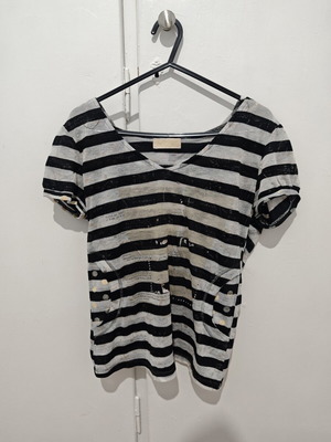 Transparent short-sleeve hoodie top used, black and white, size S/M