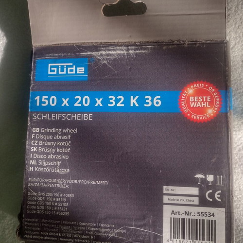 Güde grinding disc for bench grinder, size 150×20×32 mm, K36 grit