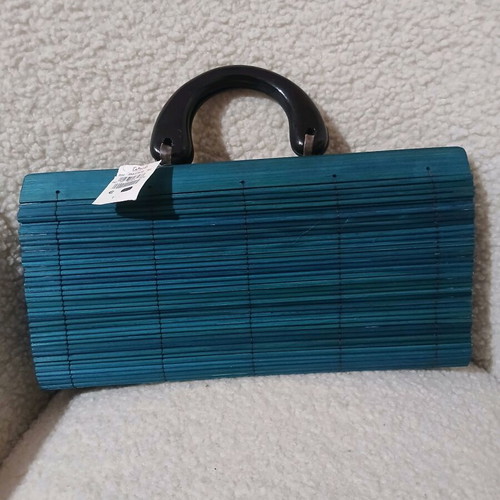 Wooden women's handbag petrol new with bone handles