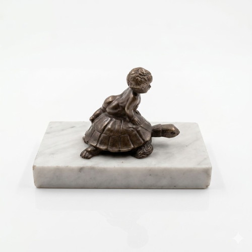 Bronze Presse-Papier Festina Lente with Putto on Turtle, Excellent Condition