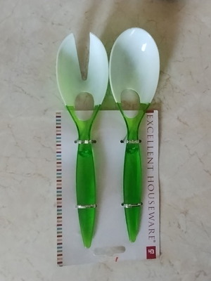 Salad spoon in green and white, 26 cm, new
