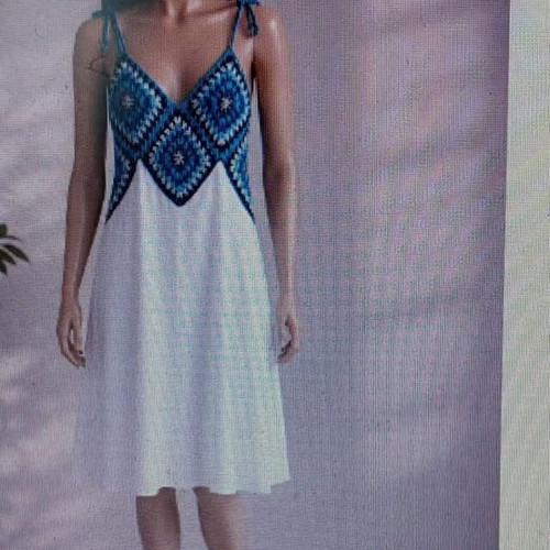 Summer dress with hand-knitted top, new, blue and white