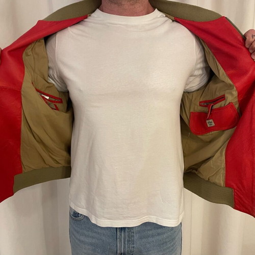 Leather bomber jacket red like new, men's size 54