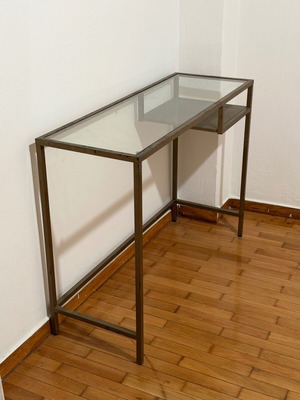 VITTSJÖ glass desk IKEA, gold spray painted