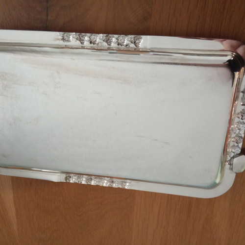 Silver-plated rectangular tray new, silver color with handles 40x18cm
