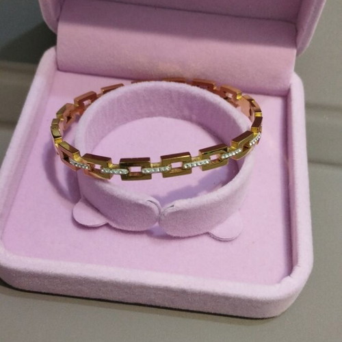 Handcuff bracelet openable with rhinestones gold-plated steel new