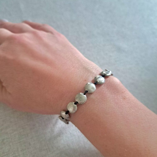 Handmade bracelet with silver and black agate, Organic Flow Collection