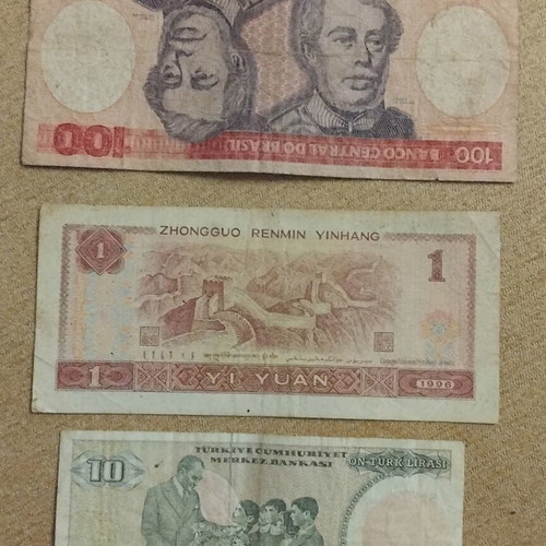 Foreign banknotes used, set of 3, rare