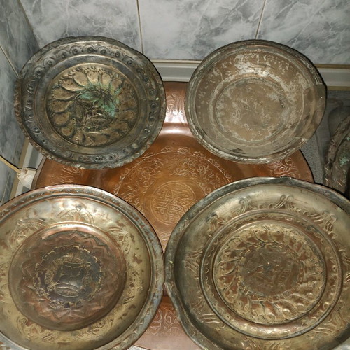 Copper trays used, pack of 16 handmade, oriental and Ottoman