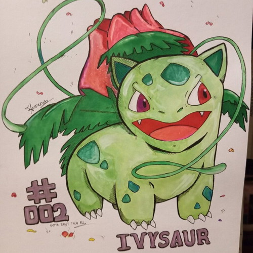 Pokemon Ivysaur Fan Art painting with acrylic and ink new