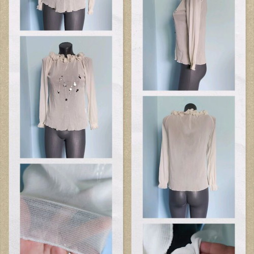 Mesh Decorated Blouse with Open Shoulders, Like New, Sizes M-3XL