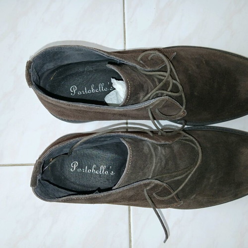 Portobellos men's lace-up boots new, suede leather, brown, size 44