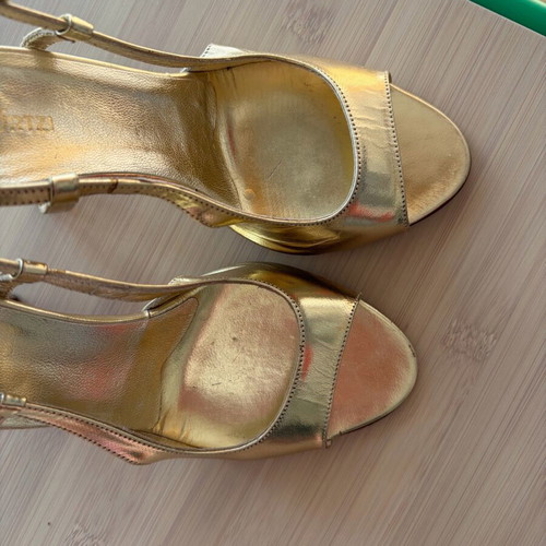 Mourtzi leather gold slingback sandals size 35 used with strass