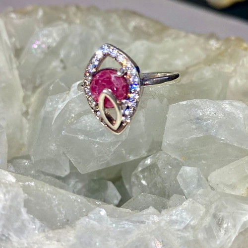 Silver ring with natural ruby and moissanite