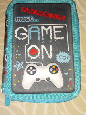 Must pencil case like new with Play Station controller theme and keychain