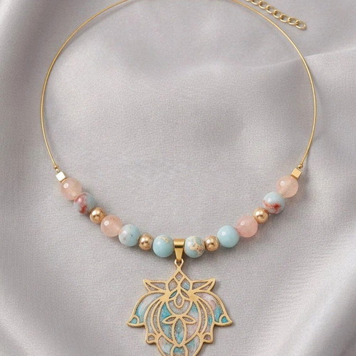 Pendant handmade from clay and glass new, pastel turquoise