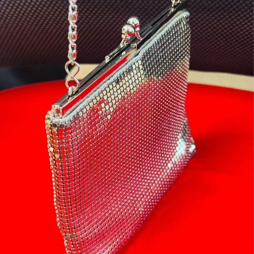 Vintage Scheilan silver evening crossbody bag like new with strass