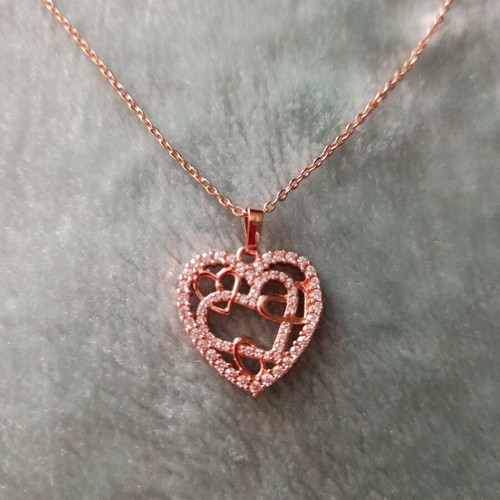 Rose Gold Heart Necklace new, 925 Silver with Crystals