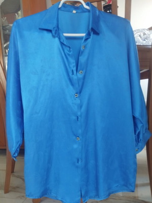 Vintage Satin Shirt electric blue jacquard paisley small medium like new