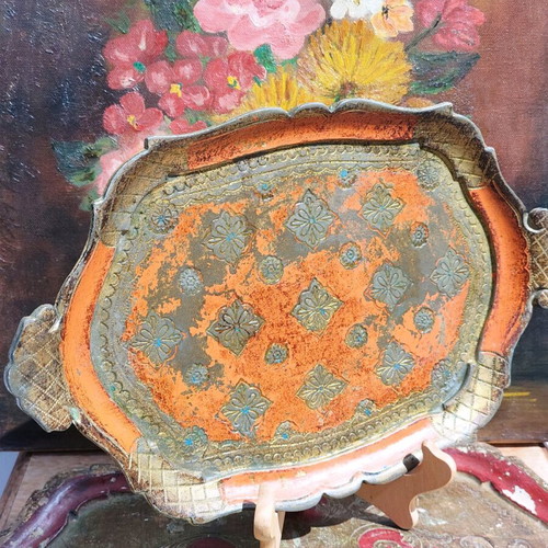 Vintage Italian Florentine wooden tray used