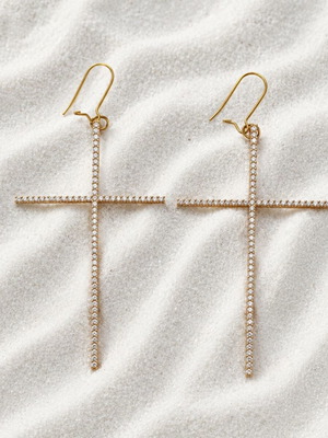 XL gold-plated brass earrings with steel clasp and zircon new