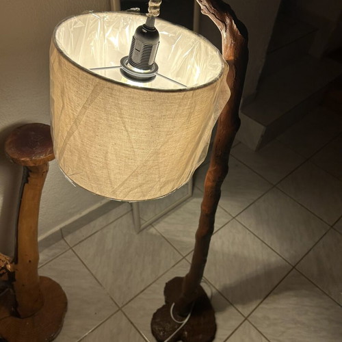 Rustic Floor Lamp handmade from natural wood, 117 cm