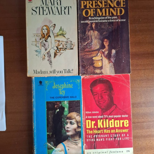 English mystery novels used, set of 4 with Richard Chamberlain cover