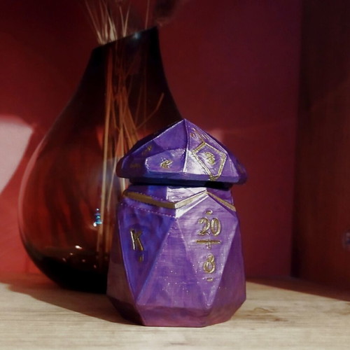 D20 Fantasy Dice Box new, purple and gold, 3D printed