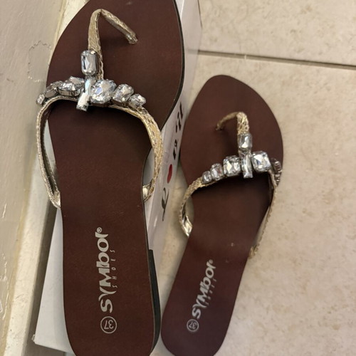 Symbol women's sandals like new, size 37, gold with rhinestones