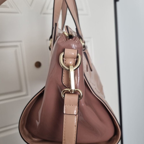 Nine West satchel bag used, nude beige with glossy finish