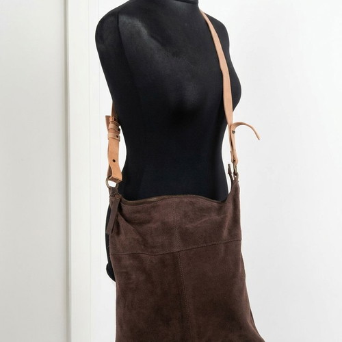 Indiska 100% Suede Leather Crossbody Bag like new, olive brown