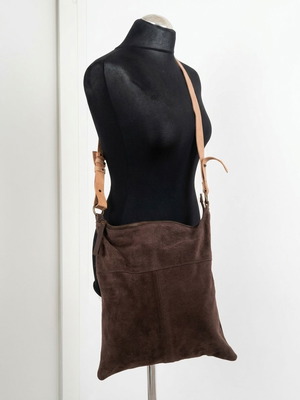 Indiska 100% Suede Leather Crossbody Bag like new, olive brown