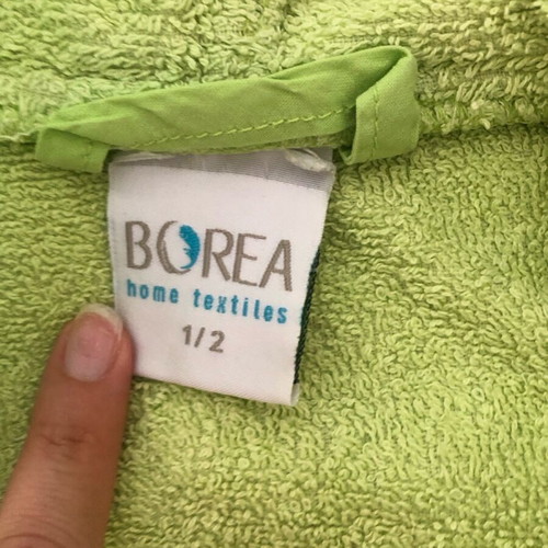 Borea Home Textiles children's bathrobe used, light green with hood and embroidery