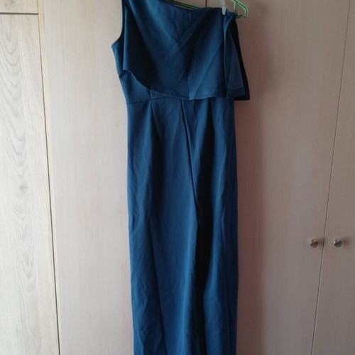 Petrol one-shoulder jumpsuit with ruffle