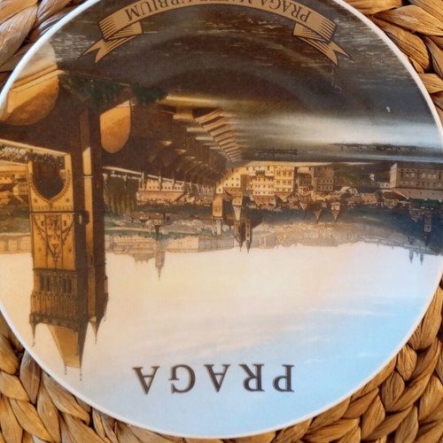 Decorative plate for wall new, 19 cm diameter, with four holes